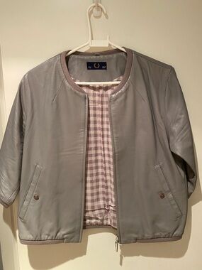 Fred Perry Light Grey Leather Jacket with Check Lining